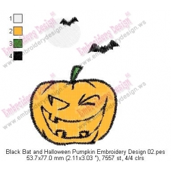 Black Bat and Halloween Pumpkin Embroidery Design 02